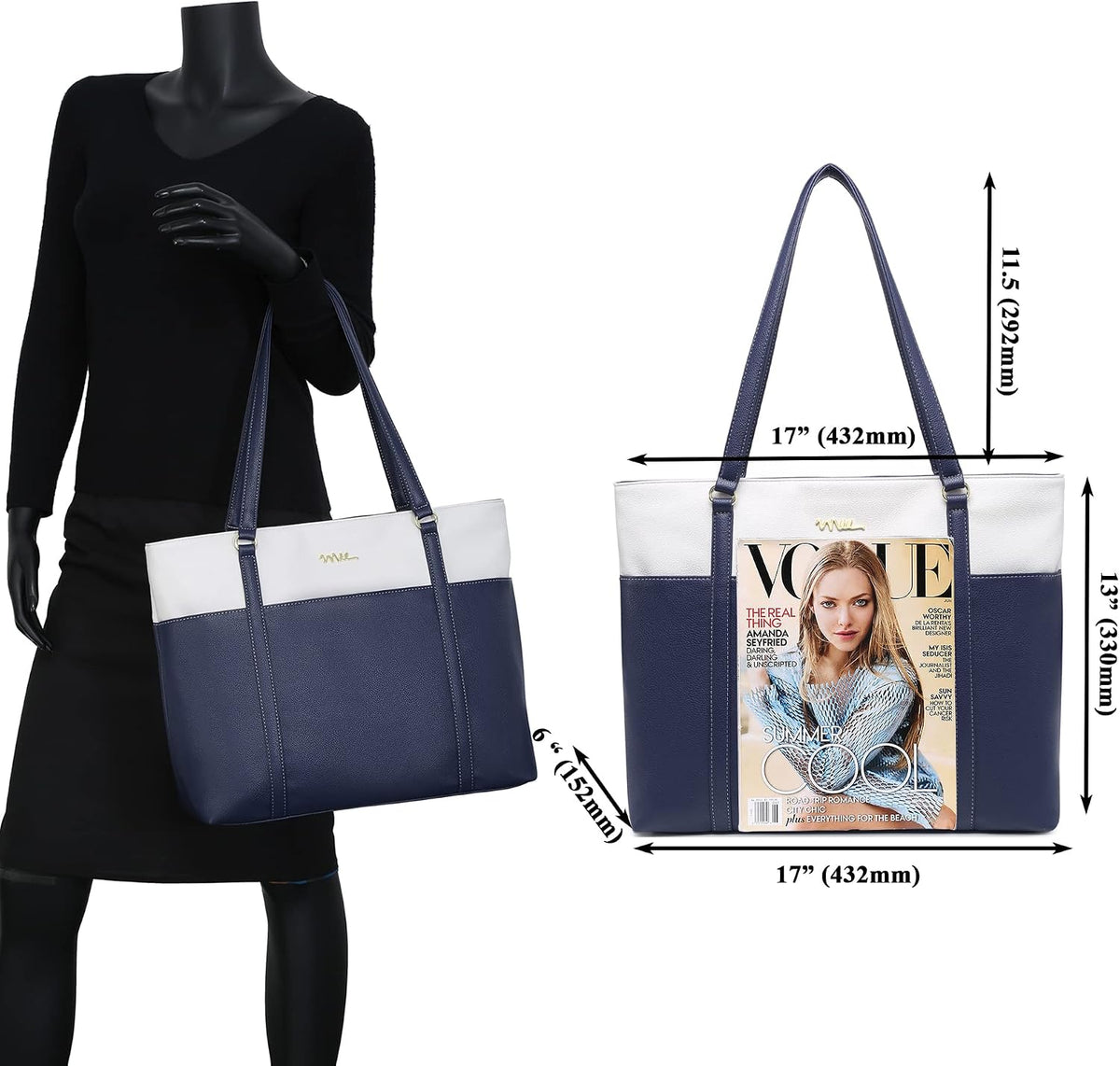 Classic Laptop Leather Tote Bag for 15 15.6 inch Notebook Computers Travel Carrying Bag with Smart Trolley Strap Design - Black