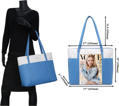 Classic Laptop Leather Tote Bag for 15 15.6 inch Notebook Computers Travel Carrying Bag with Smart Trolley Strap Design - Black