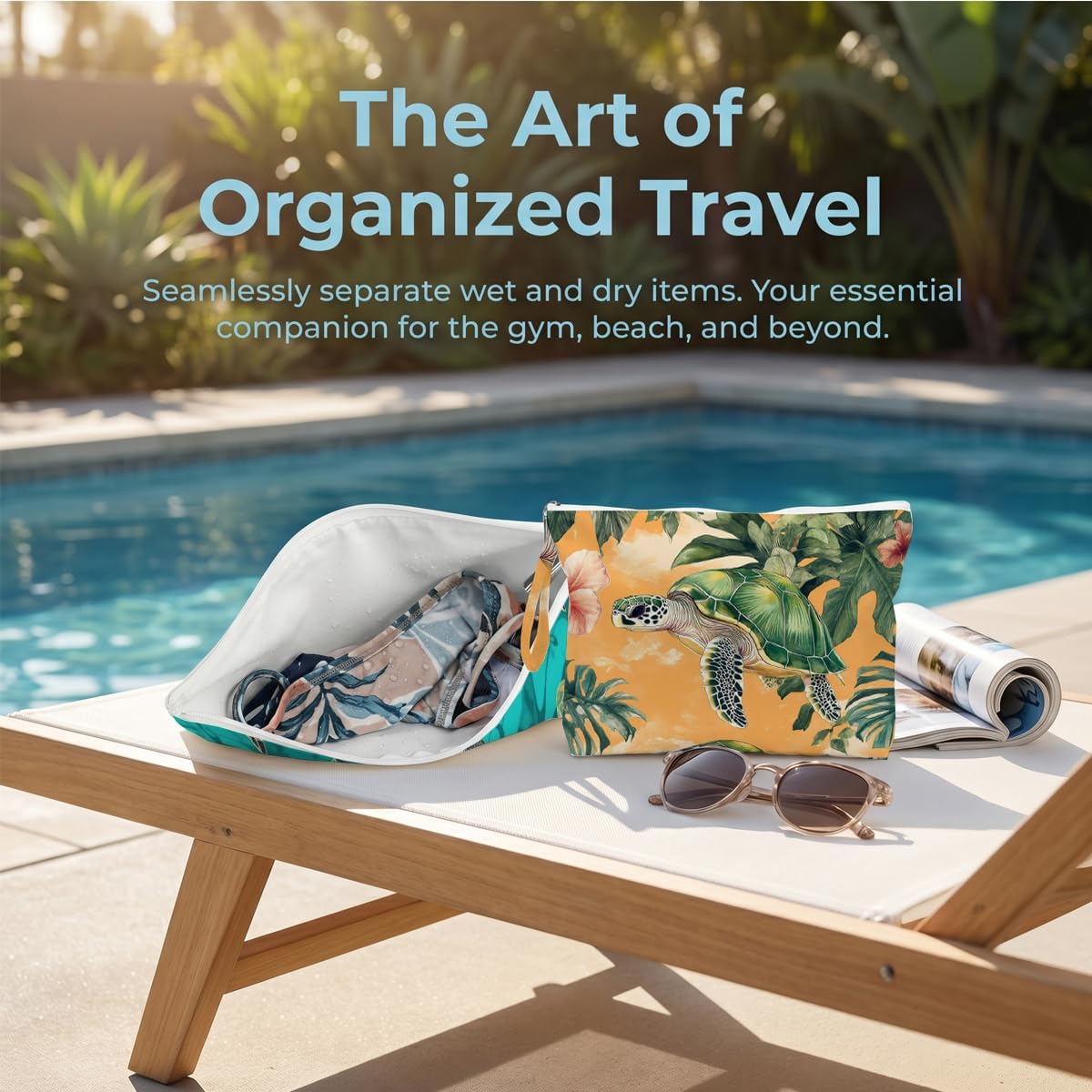 Wet Bag, 2 Pack Travel Waterproof Reusable Dry Wet Separation Zipper Pouch for Gym Workout Beach Trip Cosmetic Toiletry Organizer