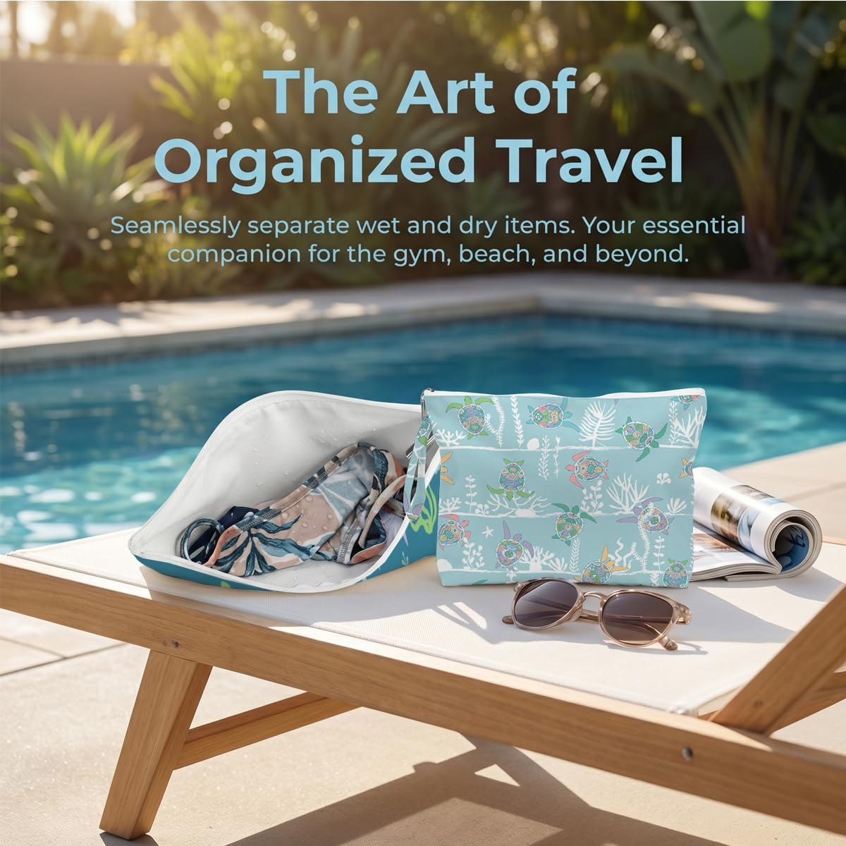 Wet Bag, 2 Pack Travel Waterproof Reusable Dry Wet Separation Zipper Pouch for Gym Workout Beach Trip Cosmetic Toiletry Organizer