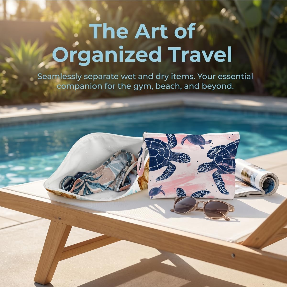 Wet Bag, 2 Pack Travel Waterproof Reusable Dry Wet Separation Zipper Pouch for Gym Workout Beach Trip Cosmetic Toiletry Organizer