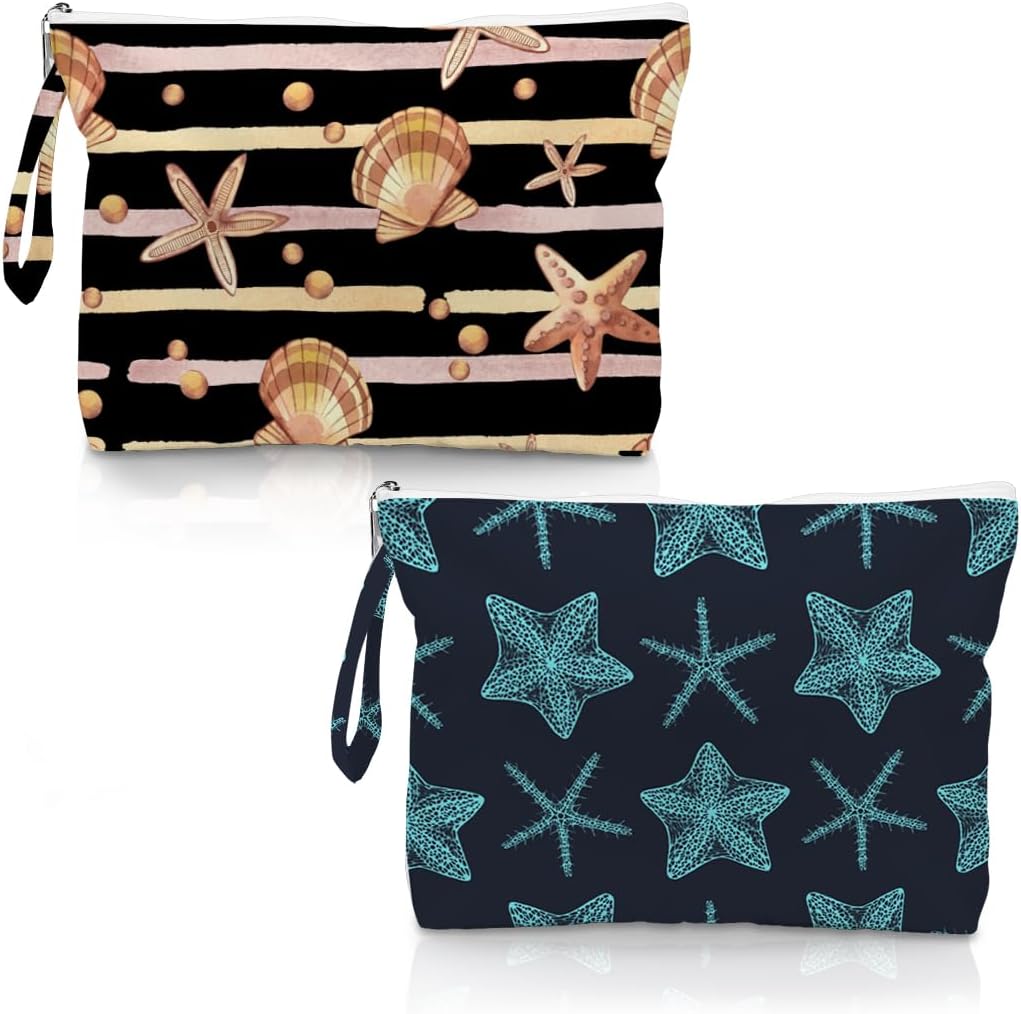 Wet Bag, 2 Pack Travel Waterproof Reusable Dry Wet Separation Zipper Pouch for Gym Workout Beach Trip Cosmetic Toiletry Organizer
