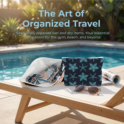 Wet Bag, 2 Pack Travel Waterproof Reusable Dry Wet Separation Zipper Pouch for Gym Workout Beach Trip Cosmetic Toiletry Organizer