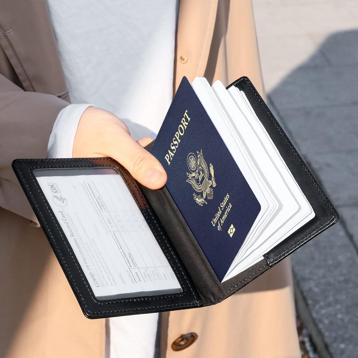 Passport Holder for Travel Women Men, Valentines Day Gifts PU Leather Wallet Cover Case Sleeve, Waterproof Protected Document Organizer, Vacation Plane Cruise Travel Essentials