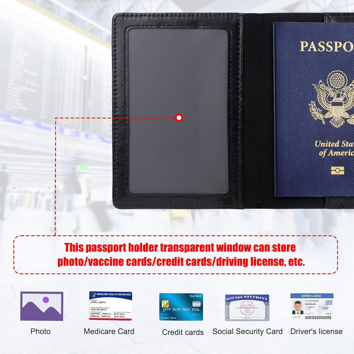Passport Holder for Travel Women Men, Valentines Day Gifts PU Leather Wallet Cover Case Sleeve, Waterproof Protected Document Organizer, Vacation Plane Cruise Travel Essentials