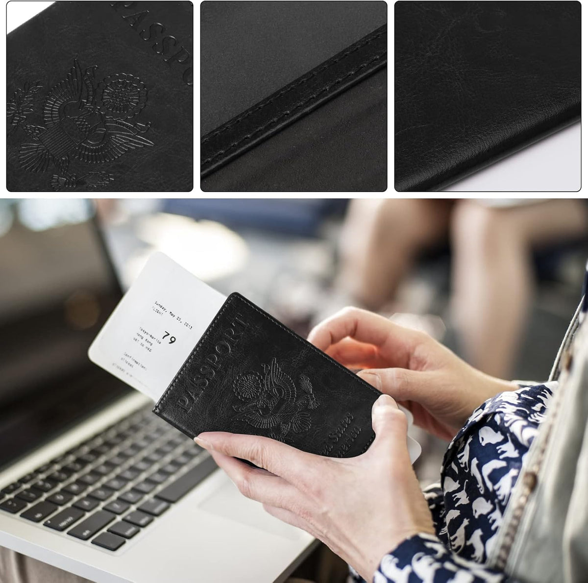 Passport Holder for Travel Women Men, Valentines Day Gifts PU Leather Wallet Cover Case Sleeve, Waterproof Protected Document Organizer, Vacation Plane Cruise Travel Essentials