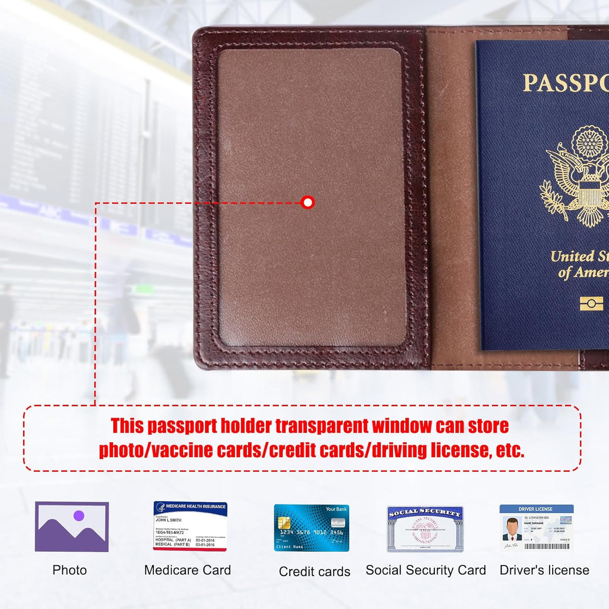 Passport Holder for Travel Women Men, Valentines Day Gifts PU Leather Wallet Cover Case Sleeve, Waterproof Protected Document Organizer, Vacation Plane Cruise Travel Essentials