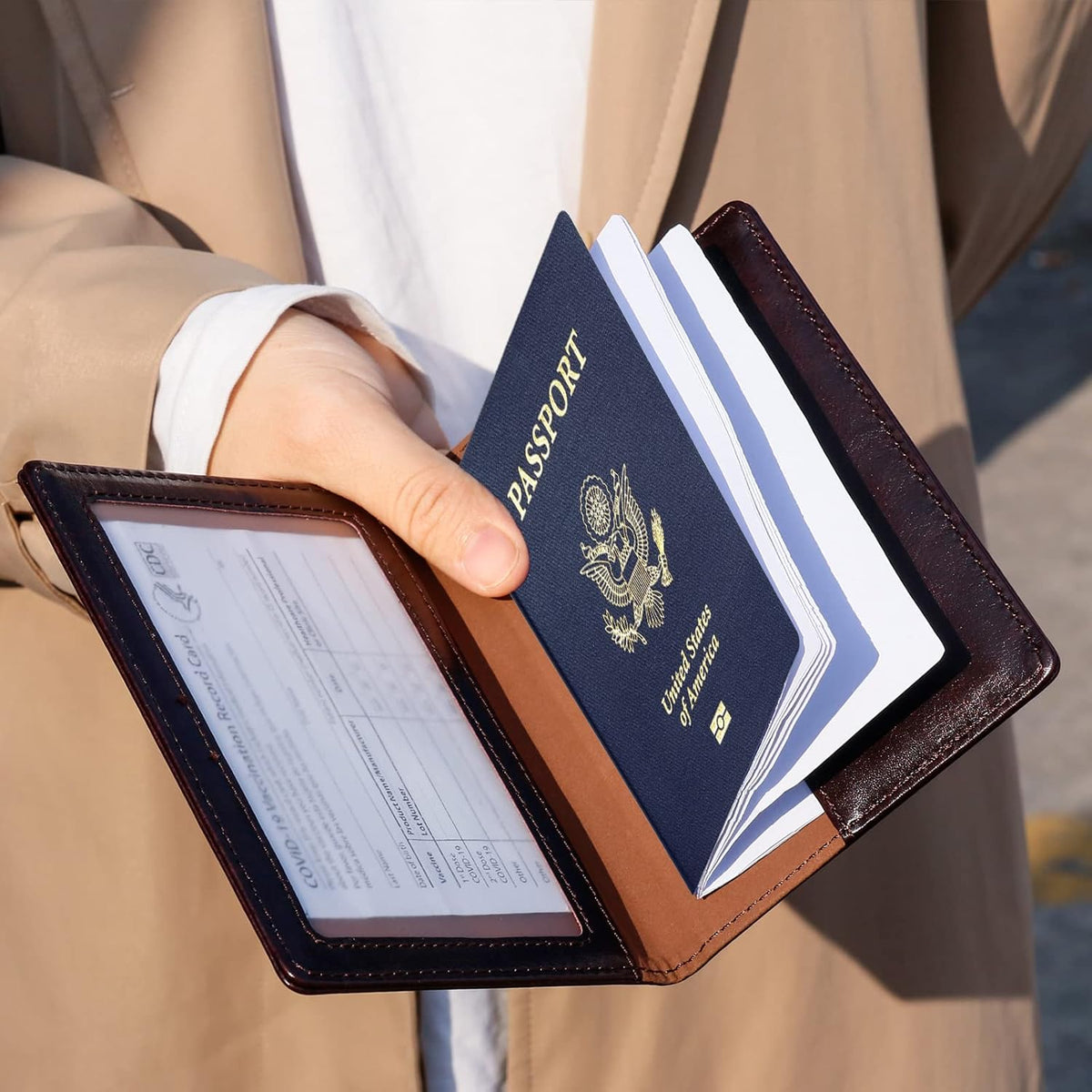 Passport Holder for Travel Women Men, Valentines Day Gifts PU Leather Wallet Cover Case Sleeve, Waterproof Protected Document Organizer, Vacation Plane Cruise Travel Essentials