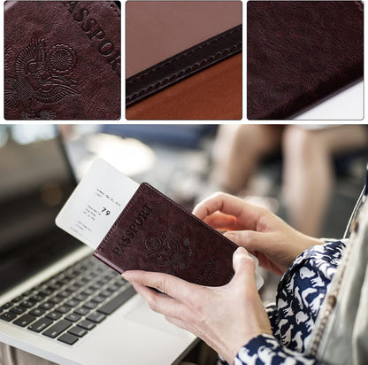 Passport Holder for Travel Women Men, Valentines Day Gifts PU Leather Wallet Cover Case Sleeve, Waterproof Protected Document Organizer, Vacation Plane Cruise Travel Essentials