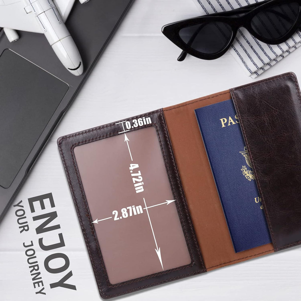 Passport Holder for Travel Women Men, Valentines Day Gifts PU Leather Wallet Cover Case Sleeve, Waterproof Protected Document Organizer, Vacation Plane Cruise Travel Essentials