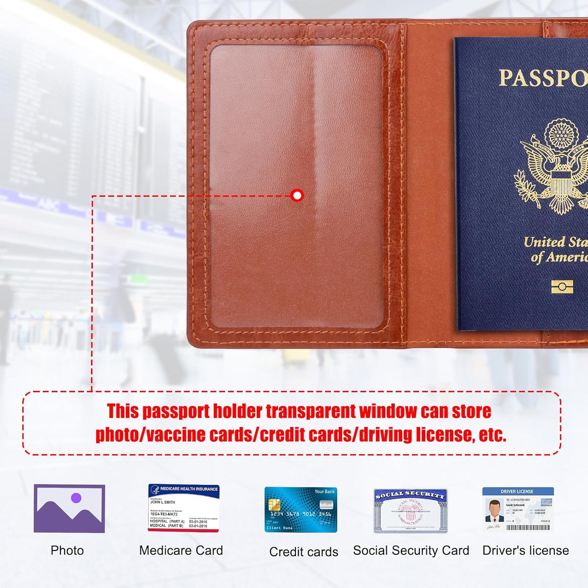 Passport Holder for Travel Women Men, Valentines Day Gifts PU Leather Wallet Cover Case Sleeve, Waterproof Protected Document Organizer, Vacation Plane Cruise Travel Essentials