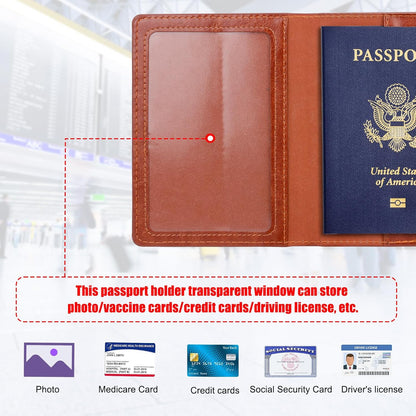 Passport Holder for Travel Women Men, Valentines Day Gifts PU Leather Wallet Cover Case Sleeve, Waterproof Protected Document Organizer, Vacation Plane Cruise Travel Essentials