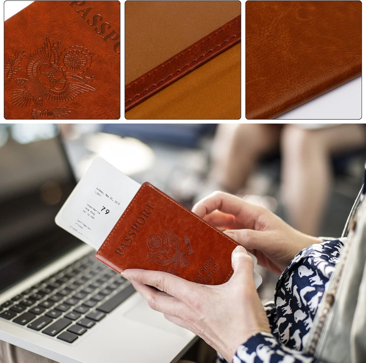 Passport Holder for Travel Women Men, Valentines Day Gifts PU Leather Wallet Cover Case Sleeve, Waterproof Protected Document Organizer, Vacation Plane Cruise Travel Essentials