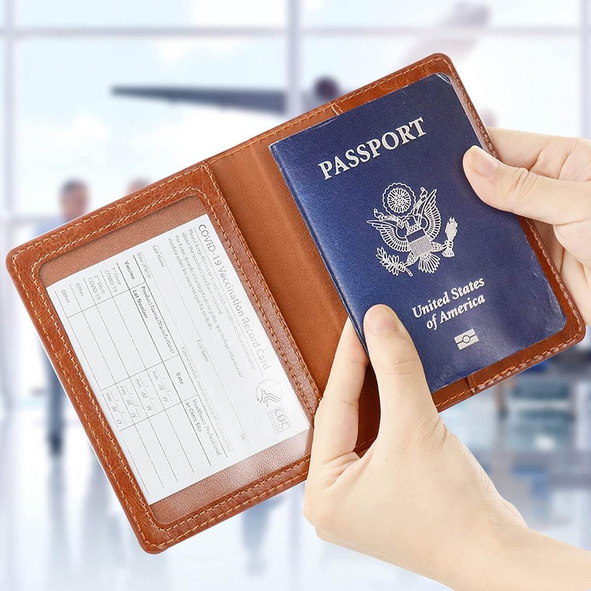 Passport Holder for Travel Women Men, Valentines Day Gifts PU Leather Wallet Cover Case Sleeve, Waterproof Protected Document Organizer, Vacation Plane Cruise Travel Essentials