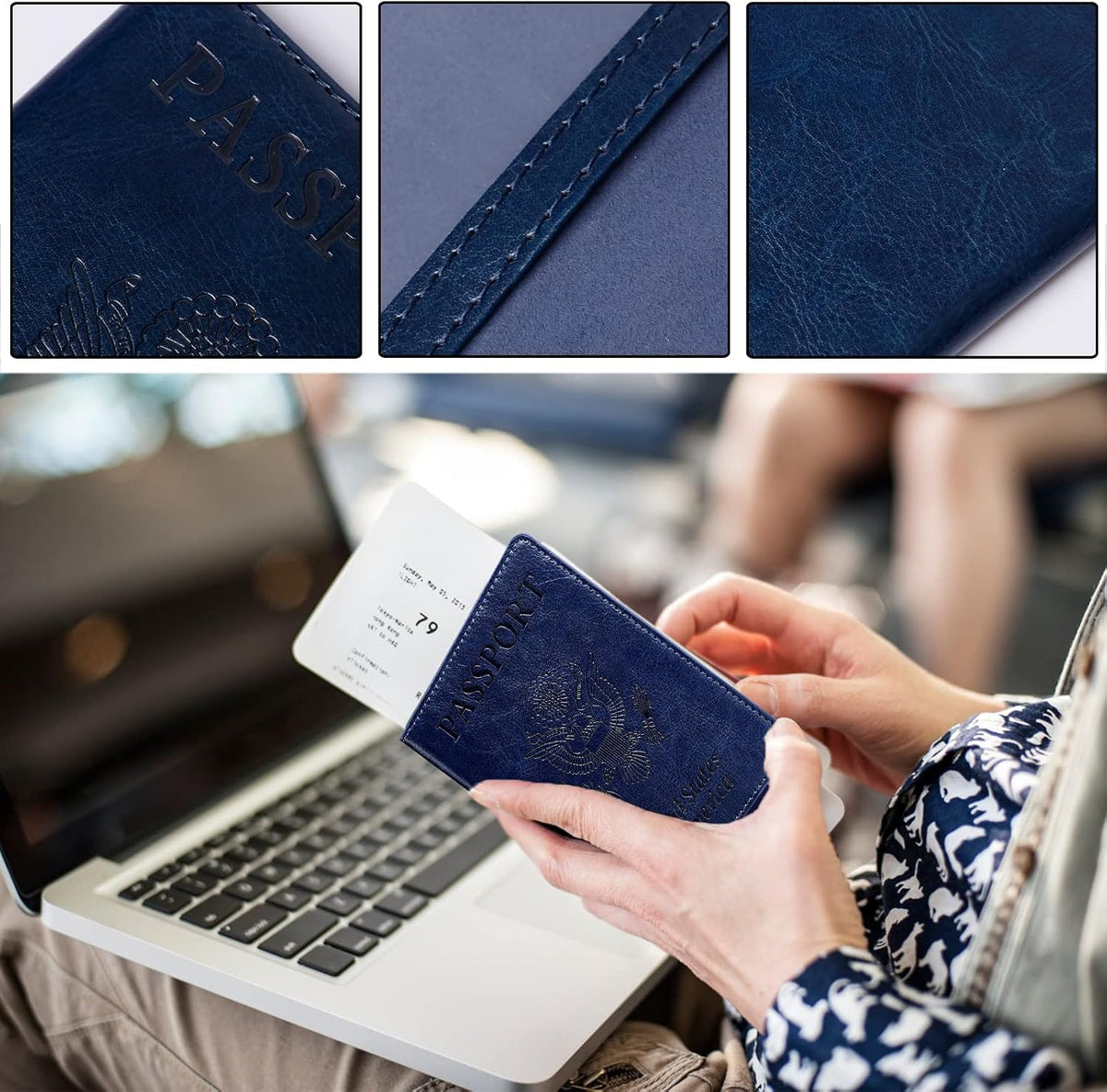 Passport Holder for Travel Women Men, Valentines Day Gifts PU Leather Wallet Cover Case Sleeve, Waterproof Protected Document Organizer, Vacation Plane Cruise Travel Essentials