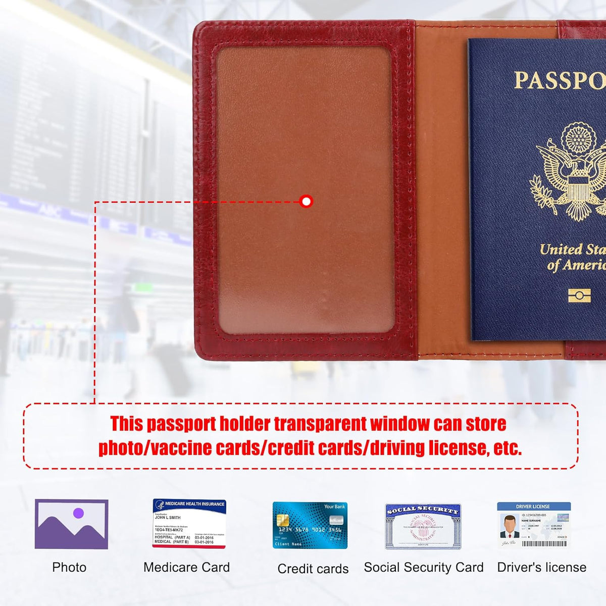 Passport Holder for Travel Women Men, Valentines Day Gifts PU Leather Wallet Cover Case Sleeve, Waterproof Protected Document Organizer, Vacation Plane Cruise Travel Essentials