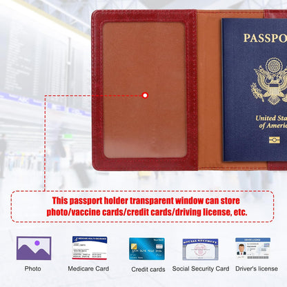 Passport Holder for Travel Women Men, Valentines Day Gifts PU Leather Wallet Cover Case Sleeve, Waterproof Protected Document Organizer, Vacation Plane Cruise Travel Essentials