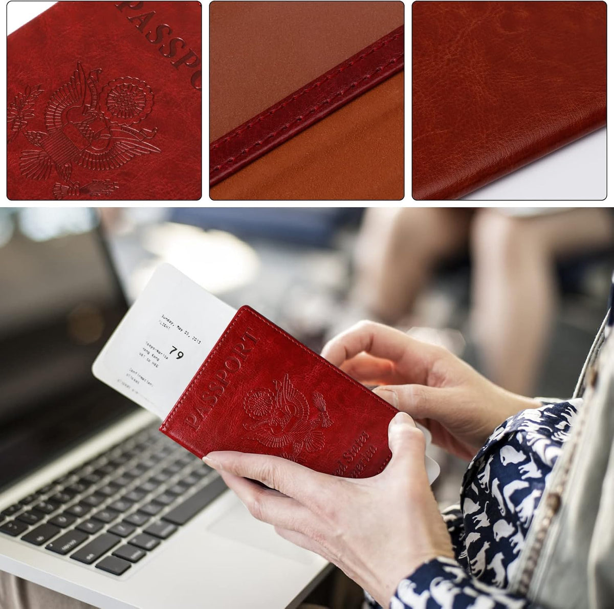 Passport Holder for Travel Women Men, Valentines Day Gifts PU Leather Wallet Cover Case Sleeve, Waterproof Protected Document Organizer, Vacation Plane Cruise Travel Essentials