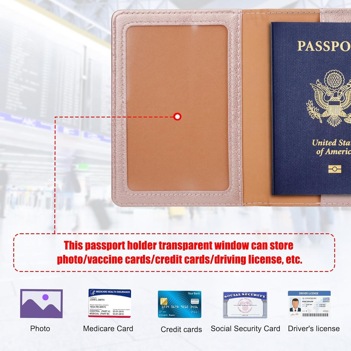 Passport Holder for Travel Women Men, Valentines Day Gifts PU Leather Wallet Cover Case Sleeve, Waterproof Protected Document Organizer, Vacation Plane Cruise Travel Essentials
