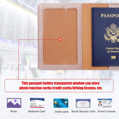 Passport Holder for Travel Women Men, Valentines Day Gifts PU Leather Wallet Cover Case Sleeve, Waterproof Protected Document Organizer, Vacation Plane Cruise Travel Essentials
