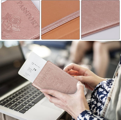 Passport Holder for Travel Women Men, Valentines Day Gifts PU Leather Wallet Cover Case Sleeve, Waterproof Protected Document Organizer, Vacation Plane Cruise Travel Essentials