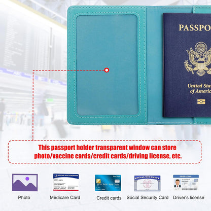 Passport Holder for Travel Women Men, Valentines Day Gifts PU Leather Wallet Cover Case Sleeve, Waterproof Protected Document Organizer, Vacation Plane Cruise Travel Essentials