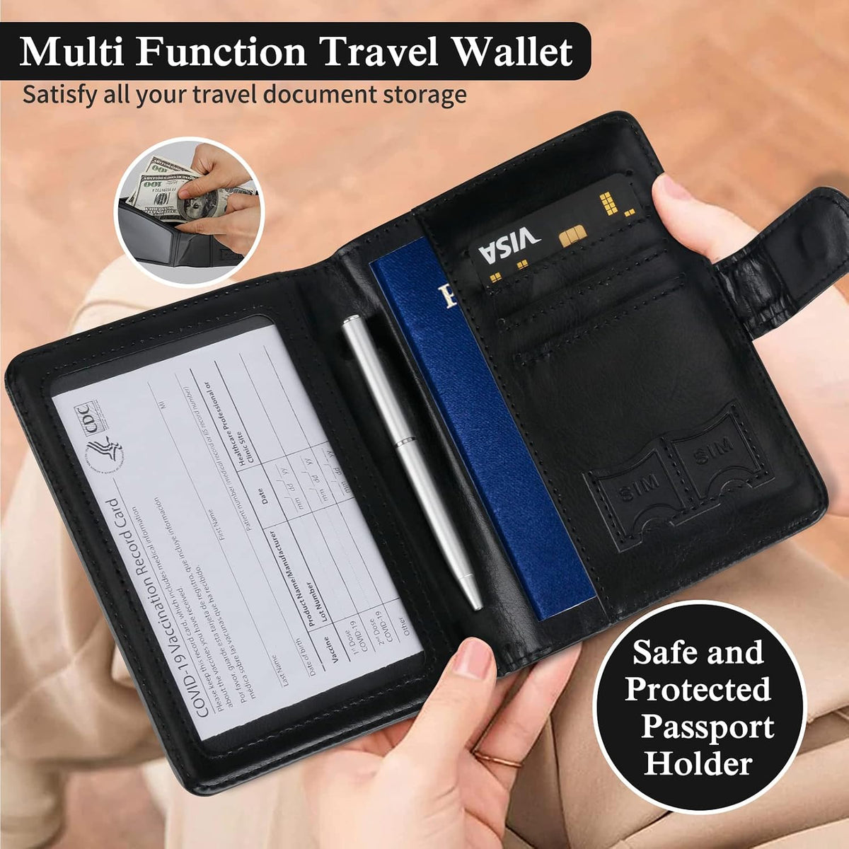Passport Holder for Travel Women Men, Valentines Day Gifts PU Leather Wallet Cover Case Sleeve, Waterproof Protected Document Organizer, Vacation Plane Cruise Travel Essentials