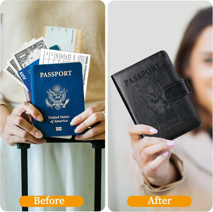 Passport Holder for Travel Women Men, Valentines Day Gifts PU Leather Wallet Cover Case Sleeve, Waterproof Protected Document Organizer, Vacation Plane Cruise Travel Essentials