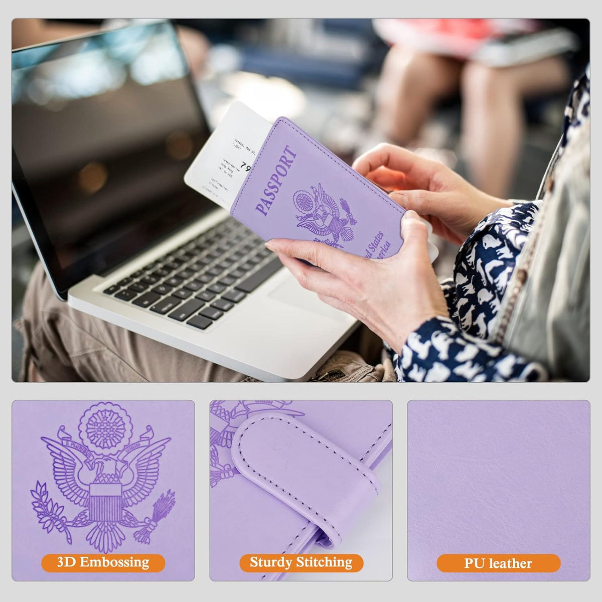 Passport Holder for Travel Women Men, Valentines Day Gifts PU Leather Wallet Cover Case Sleeve, Waterproof Protected Document Organizer, Vacation Plane Cruise Travel Essentials