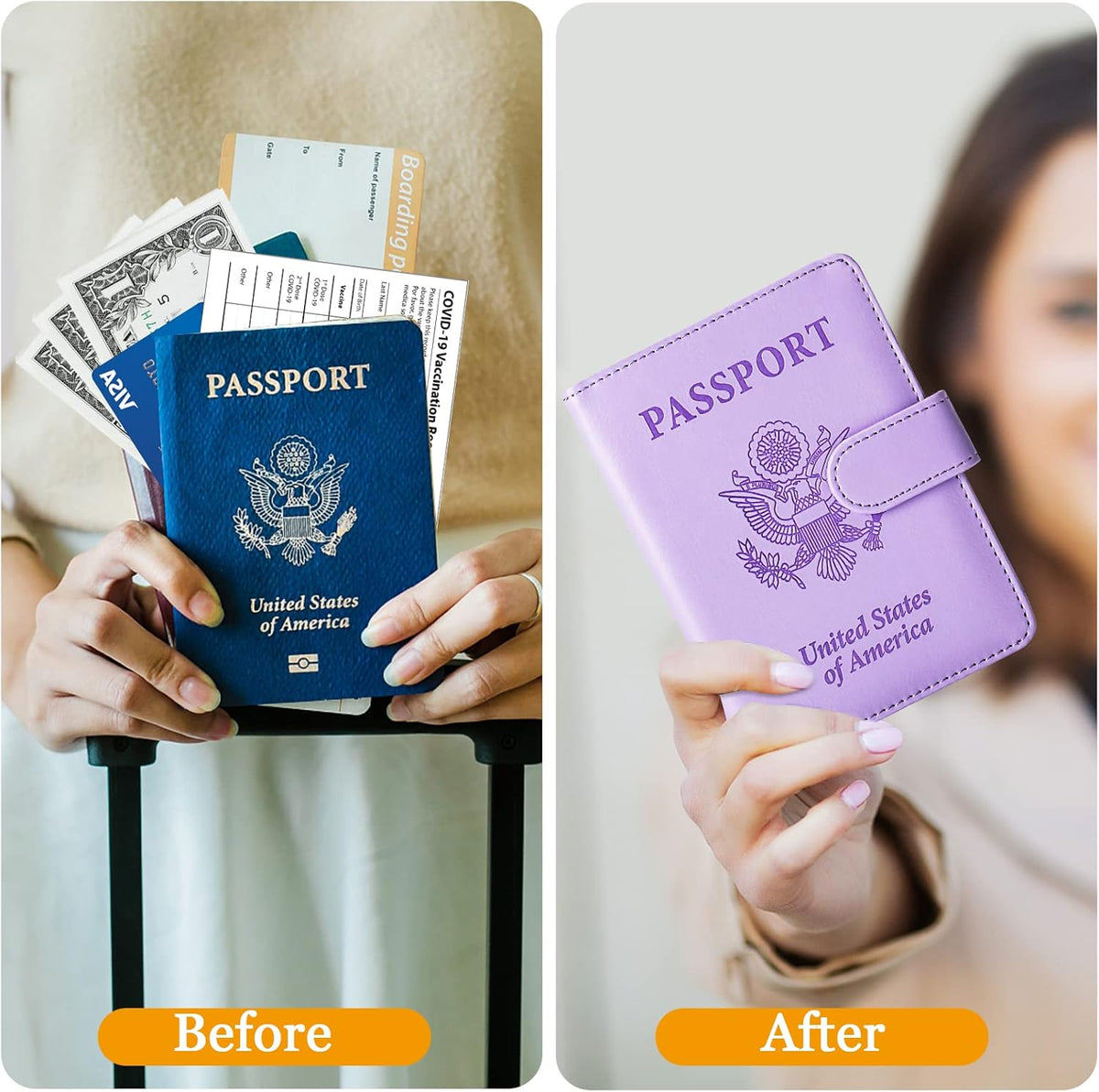 Passport Holder for Travel Women Men, Valentines Day Gifts PU Leather Wallet Cover Case Sleeve, Waterproof Protected Document Organizer, Vacation Plane Cruise Travel Essentials