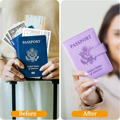 Passport Holder for Travel Women Men, Valentines Day Gifts PU Leather Wallet Cover Case Sleeve, Waterproof Protected Document Organizer, Vacation Plane Cruise Travel Essentials