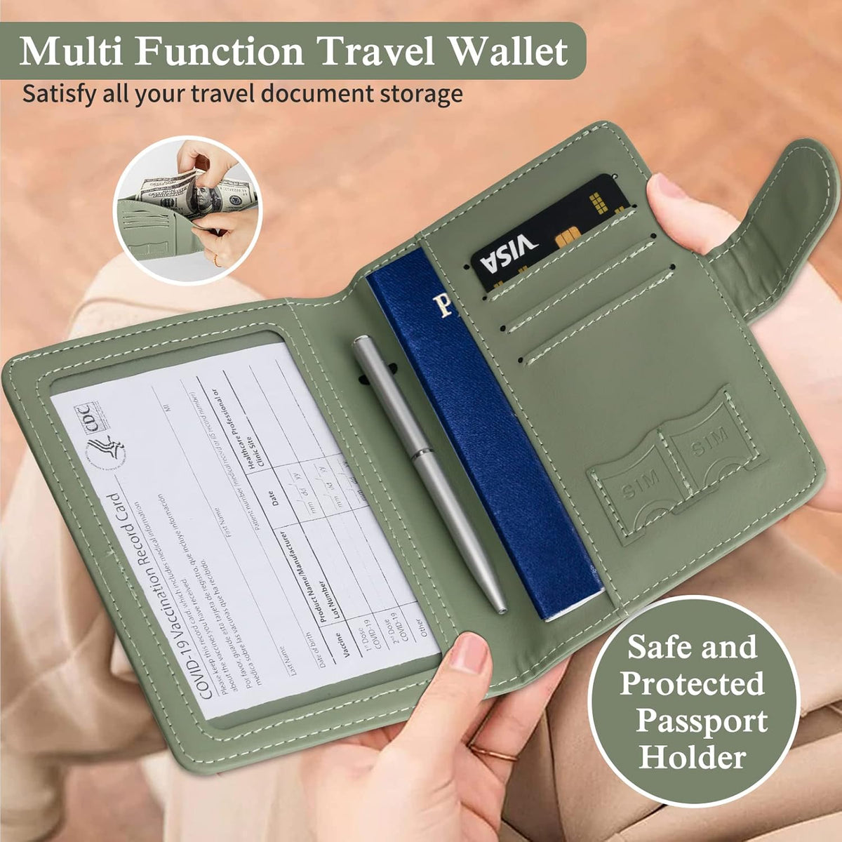 Passport Holder for Travel Women Men, Valentines Day Gifts PU Leather Wallet Cover Case Sleeve, Waterproof Protected Document Organizer, Vacation Plane Cruise Travel Essentials