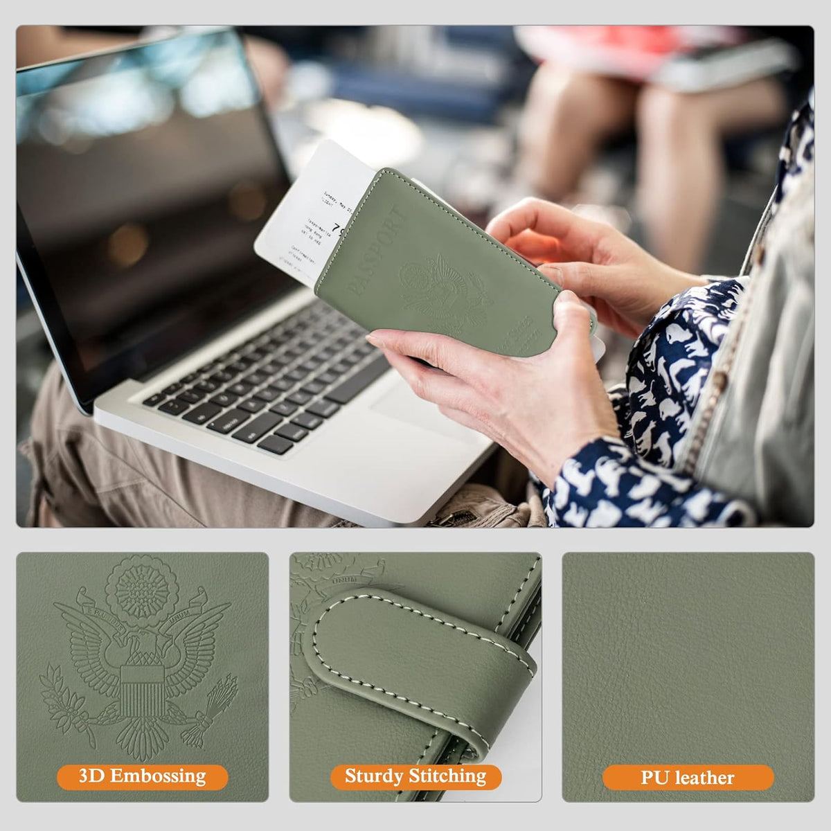 Passport Holder for Travel Women Men, Valentines Day Gifts PU Leather Wallet Cover Case Sleeve, Waterproof Protected Document Organizer, Vacation Plane Cruise Travel Essentials