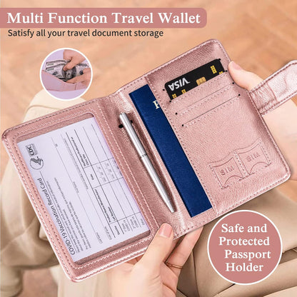 Passport Holder for Travel Women Men, Valentines Day Gifts PU Leather Wallet Cover Case Sleeve, Waterproof Protected Document Organizer, Vacation Plane Cruise Travel Essentials