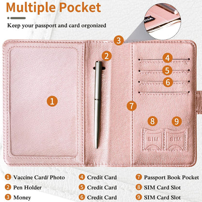 Passport Holder for Travel Women Men, Valentines Day Gifts PU Leather Wallet Cover Case Sleeve, Waterproof Protected Document Organizer, Vacation Plane Cruise Travel Essentials