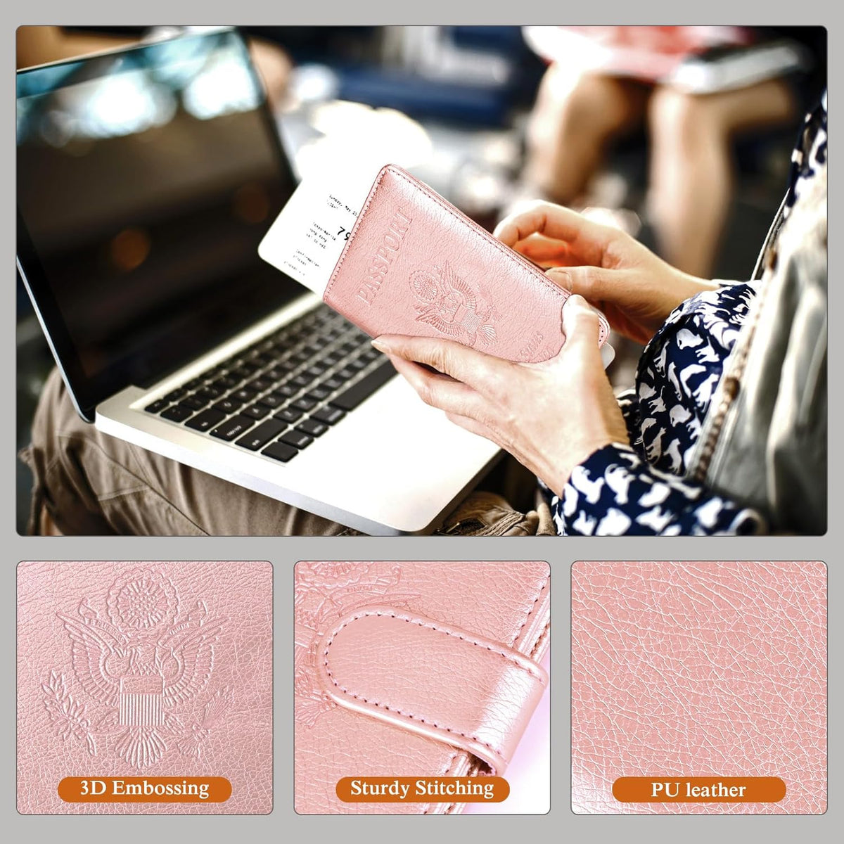 Passport Holder for Travel Women Men, Valentines Day Gifts PU Leather Wallet Cover Case Sleeve, Waterproof Protected Document Organizer, Vacation Plane Cruise Travel Essentials