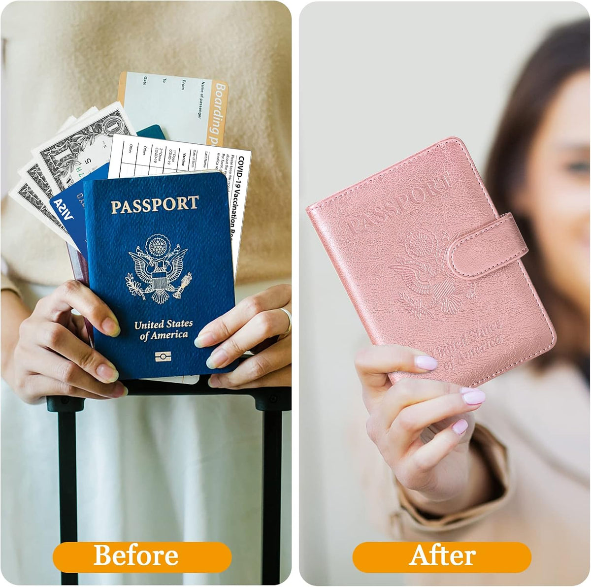 Passport Holder for Travel Women Men, Valentines Day Gifts PU Leather Wallet Cover Case Sleeve, Waterproof Protected Document Organizer, Vacation Plane Cruise Travel Essentials