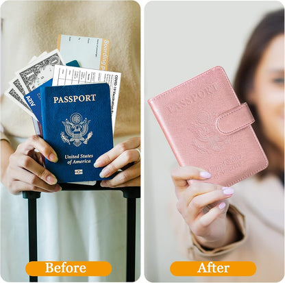 Passport Holder for Travel Women Men, Valentines Day Gifts PU Leather Wallet Cover Case Sleeve, Waterproof Protected Document Organizer, Vacation Plane Cruise Travel Essentials