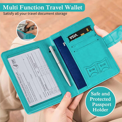 Passport Holder for Travel Women Men, Valentines Day Gifts PU Leather Wallet Cover Case Sleeve, Waterproof Protected Document Organizer, Vacation Plane Cruise Travel Essentials