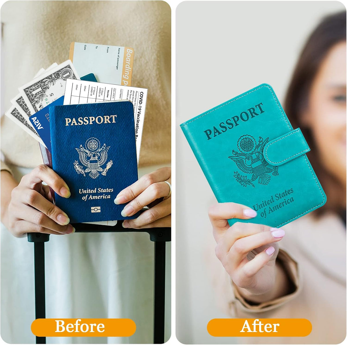 Passport Holder for Travel Women Men, Valentines Day Gifts PU Leather Wallet Cover Case Sleeve, Waterproof Protected Document Organizer, Vacation Plane Cruise Travel Essentials