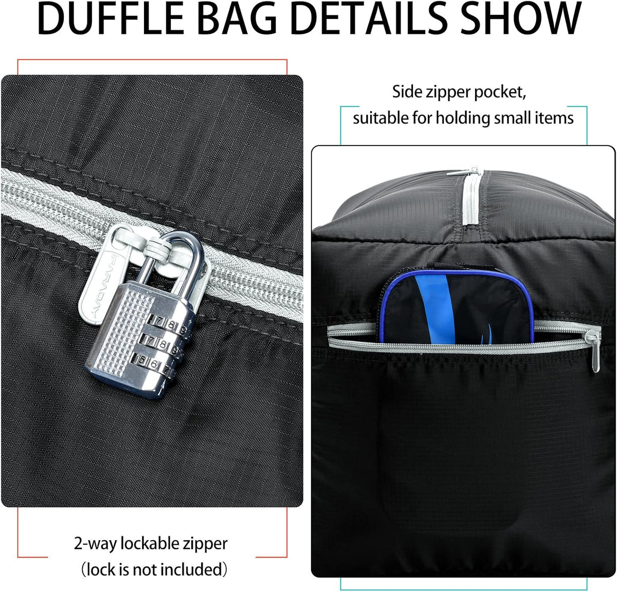 Foldable Duffel Bag 30" / 75L Lightweight with Water Rresistant for Travel-Black