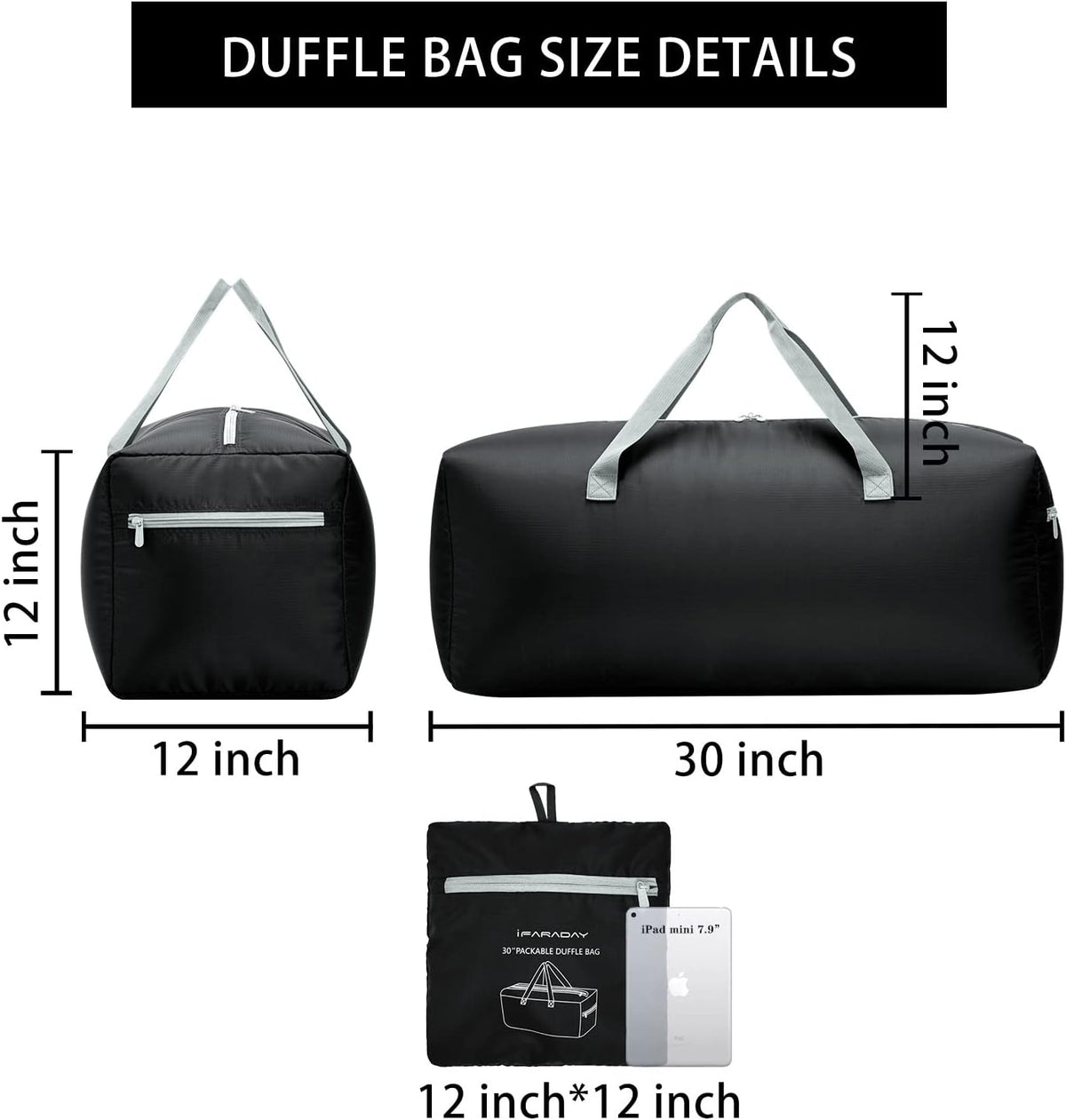 Foldable Duffel Bag 30" / 75L Lightweight with Water Rresistant for Travel-Black