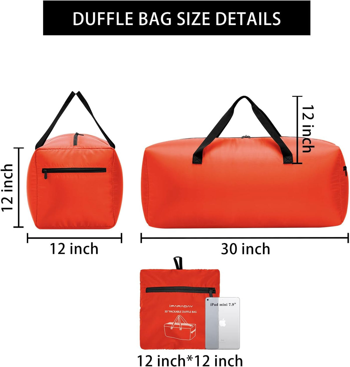 Foldable Duffel Bag 30" / 75L Lightweight with Water Rresistant for Travel-Black