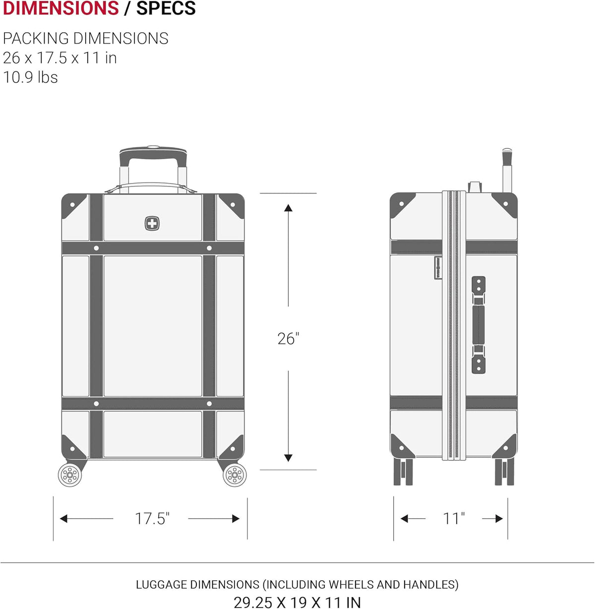 7739 Hardside Luggage Trunk with Spinner Wheels, White, Carry-On 19-Inch