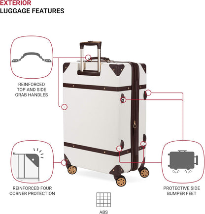 7739 Hardside Luggage Trunk with Spinner Wheels, White, Carry-On 19-Inch