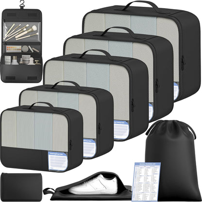 9 Set Packing Cubes with Packing List Luggage Packing Organizers for Travel Accessories (Black)