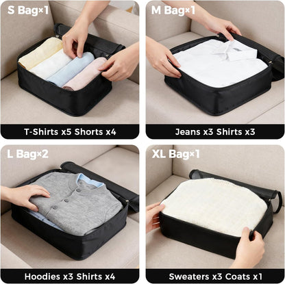 9 Set Packing Cubes with Packing List Luggage Packing Organizers for Travel Accessories (Black)