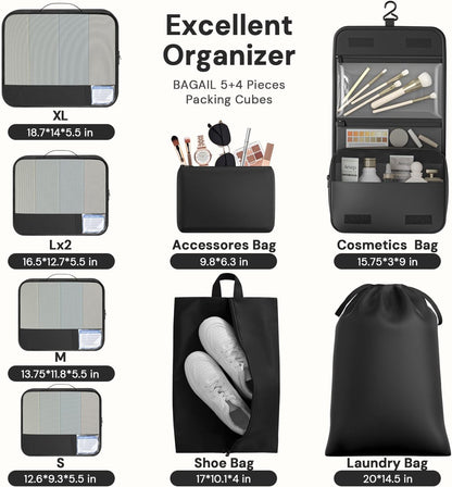9 Set Packing Cubes with Packing List Luggage Packing Organizers for Travel Accessories (Black)