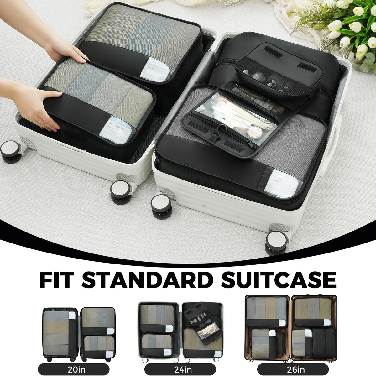 9 Set Packing Cubes with Packing List Luggage Packing Organizers for Travel Accessories (Black)