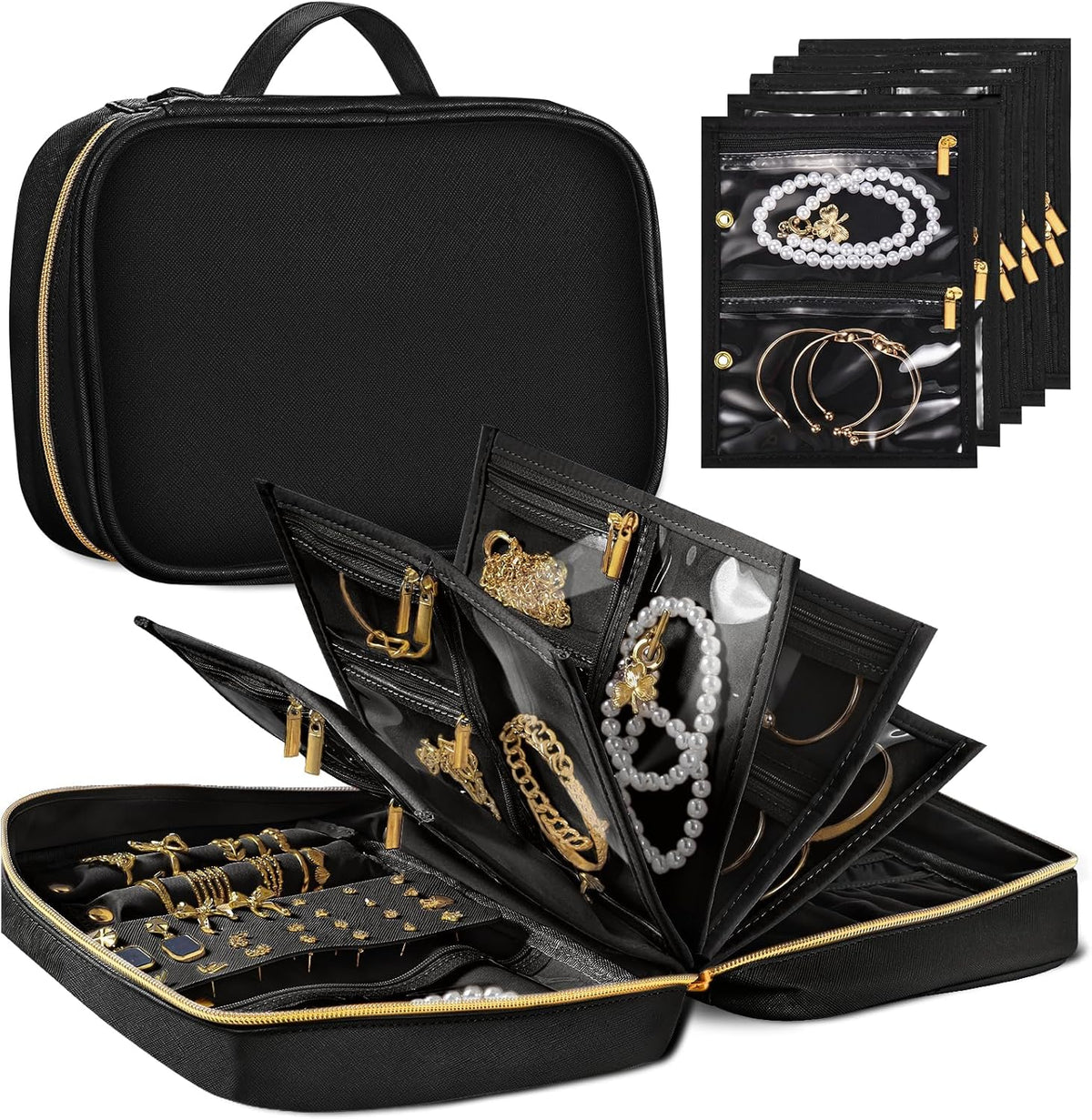 Travel Jewelry Case Organizer for Women, Jewelry Storage Book with Small Pouch, Travel Jewelry Bag Case for Traveling Necklace, Earrings, Rings, Bracelet Organizer